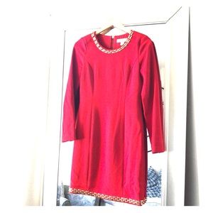 Bright Red Dress with Gold Detail